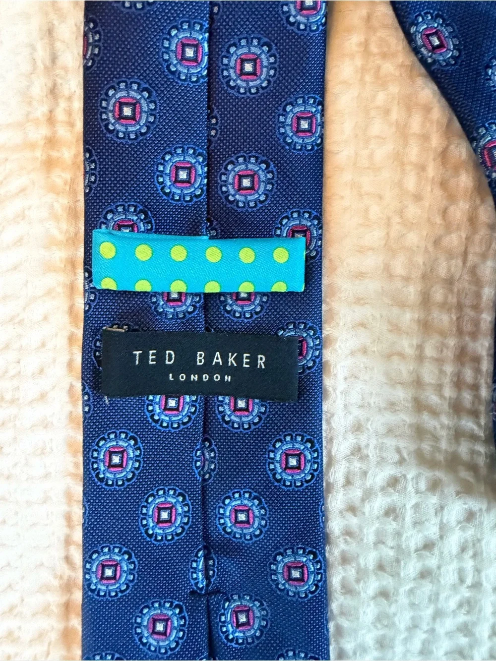 Ted Baker Navy Silk Tie with Red Medallion Motif